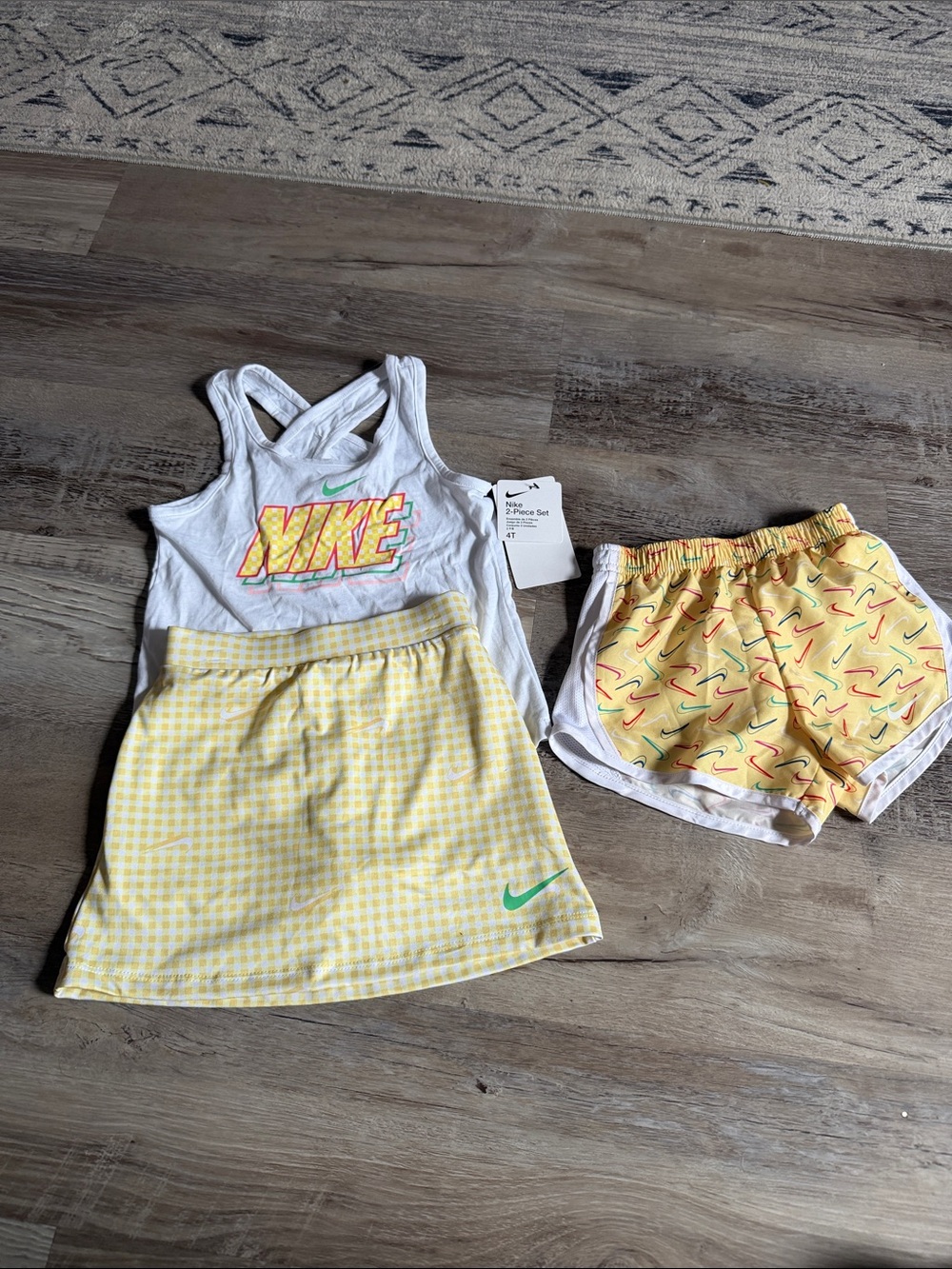 Nike Girls Yellow White 3-Piece Matching Set - Tank, Skirt & Shorts